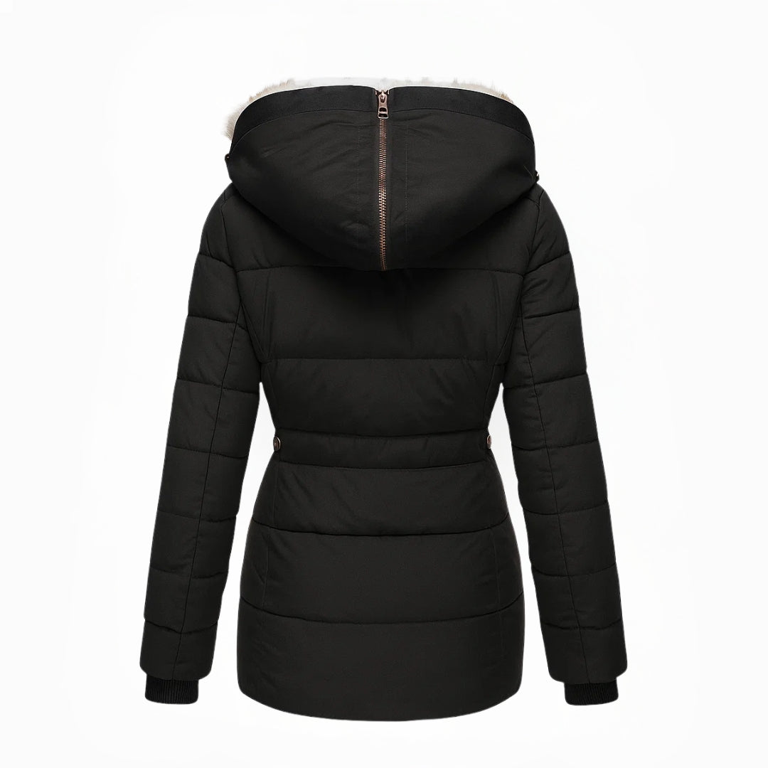 Dames Winterjas Warm Bontvoering Getailleerd Met Capuchon