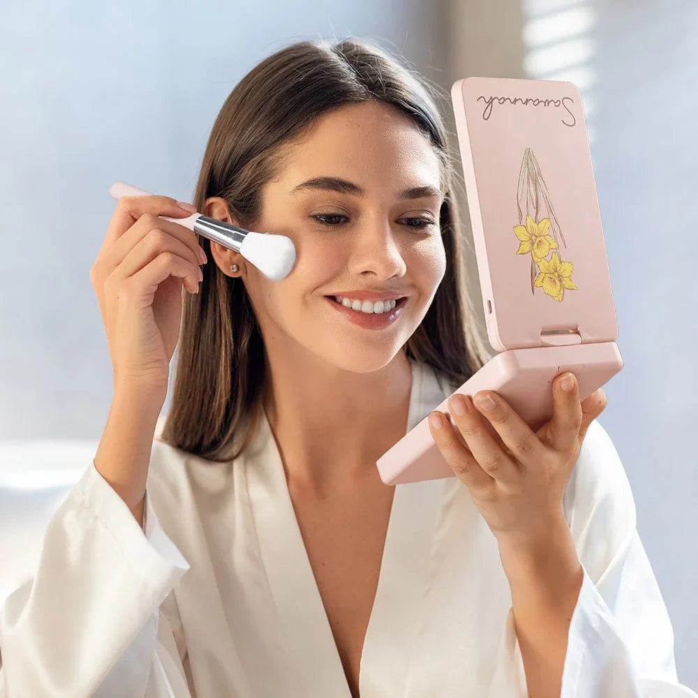 Make-up Set met LED Spiegel en Geboortebloem Kwasten