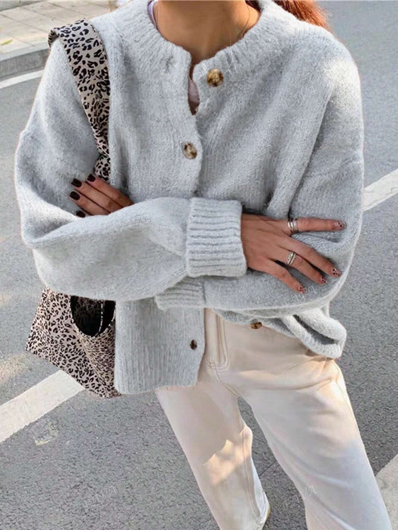 Oversized Pullover Ronde Hals Knopen Zacht en Comfortabel