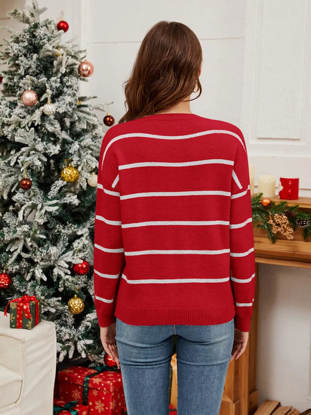 Kersttrui met Pailletten en Santa Print Groen Rood Zwart