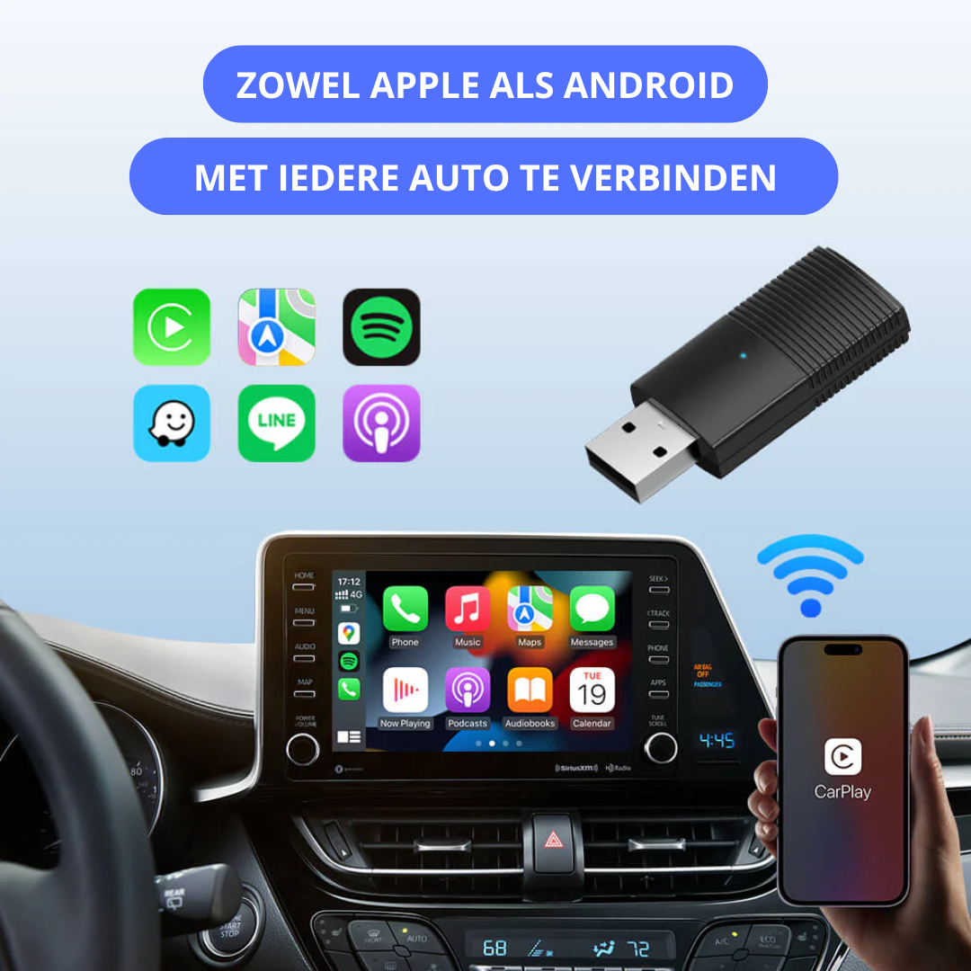 Draadloze Carplay Adapter voor Apple en Android