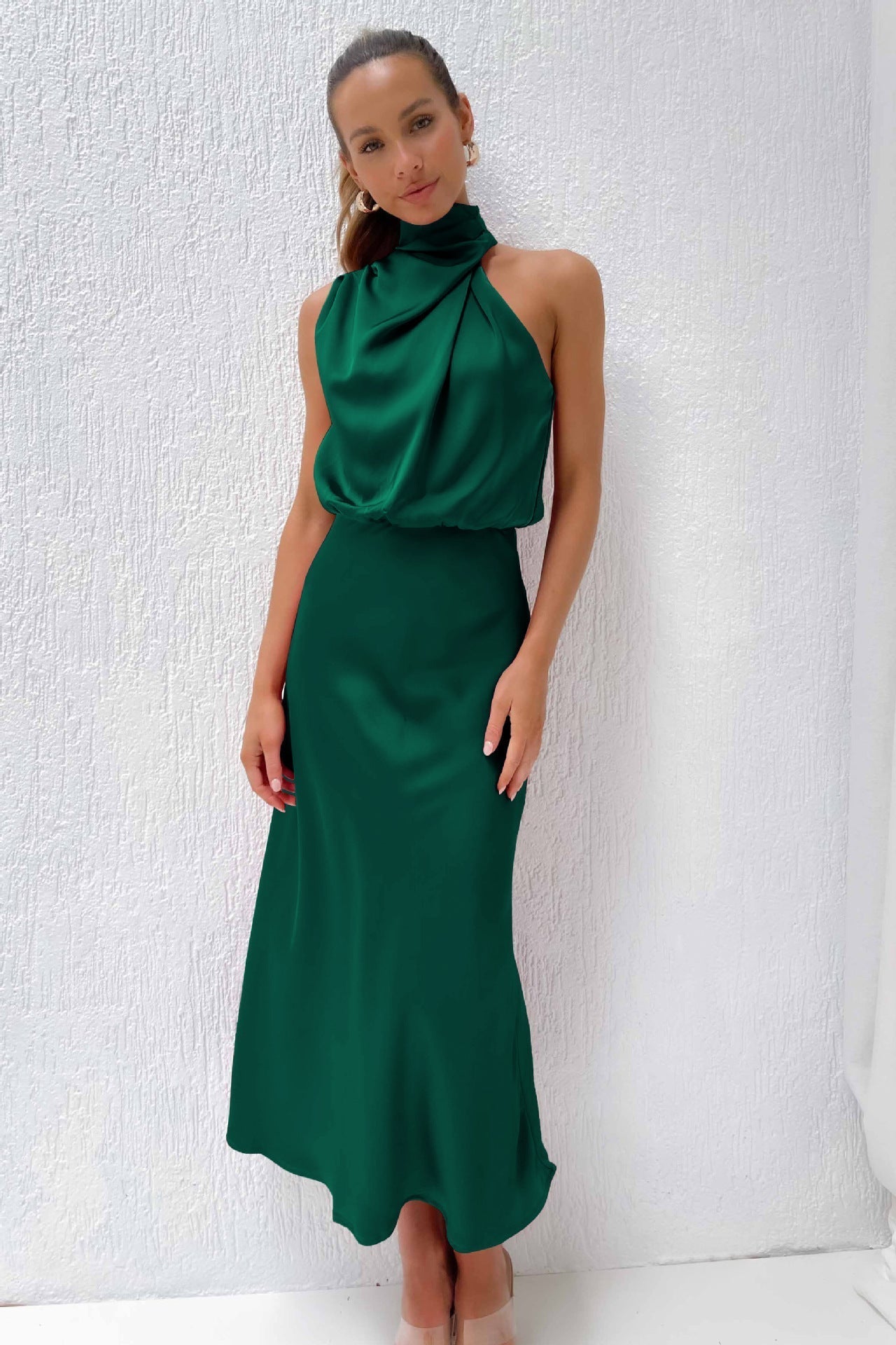 Variant image for Amelie™ – Dames Halterjurk van Satijn met Watervalhals Elegante Midi-29