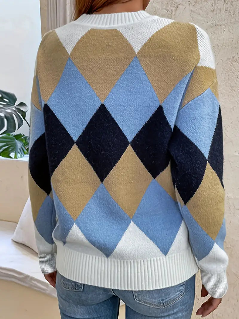 Ruitpatroon Trui voor Dames Elegant en Tijdloos