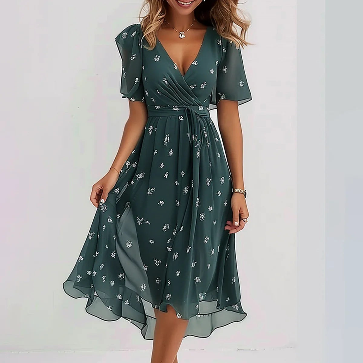 Arianna™ – Dames Midi-Jurk met Bloemenprint Elegante en Ademend Zomerlook