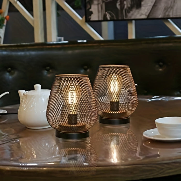 Industriële Tafellampen Set met Mesh Kap en Dimbare Verlichting