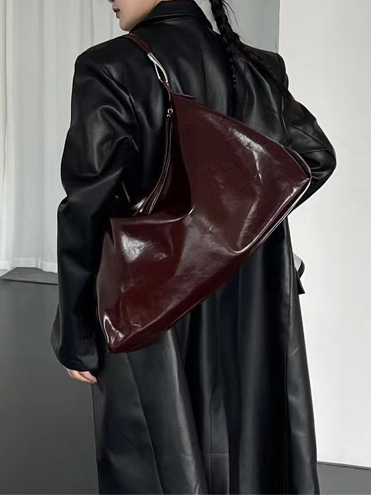 Dames Hobo Tas Zwart PU Leerlook Eén Maat