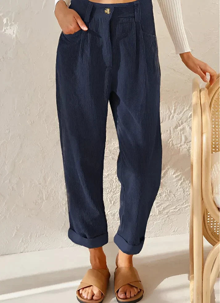 Hoge Taille Corduroy Broek Dames Losvallend Millenium Stijl