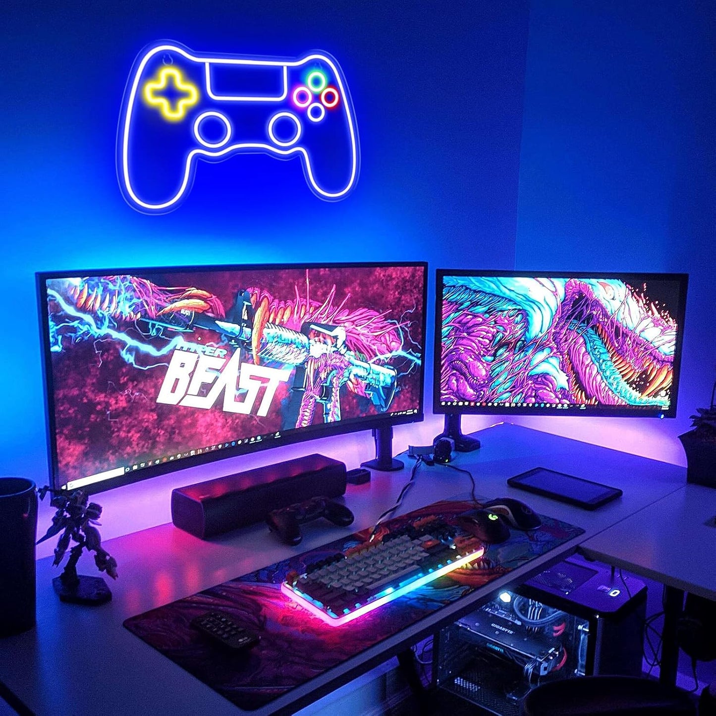 Gamer LED Neon Bord - Kleurrijk Canvas Decor voor Jongenskamer