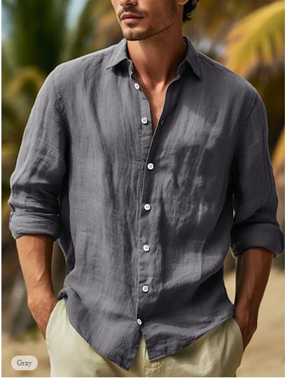 Linnen Hemd Heren Zomer met Reverskraag Katoen Mengsel