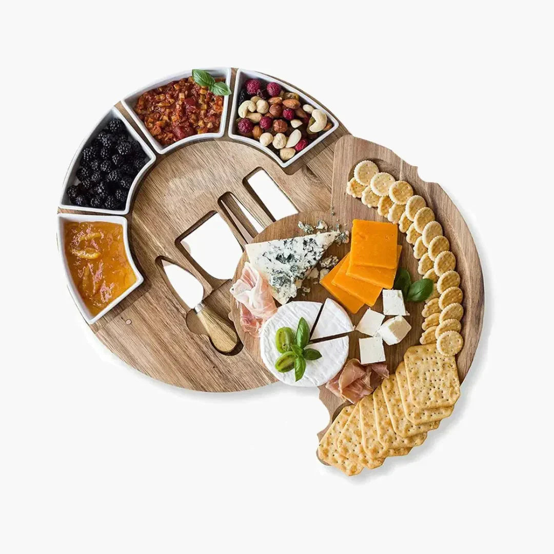 Houten Kaasplank met Messen en Schalen voor Charcuterie