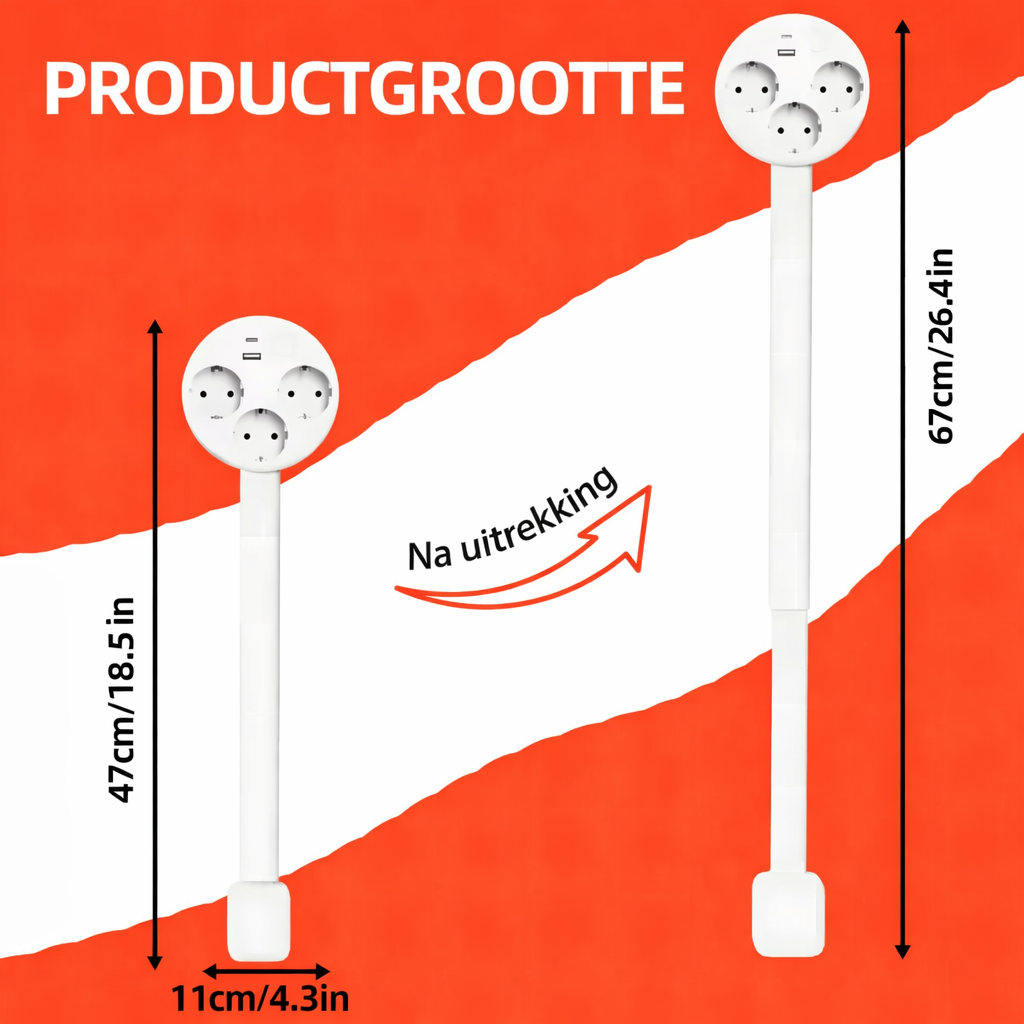 Uitschuifbaar Stopcontact met USB en 3 Stopcontacten