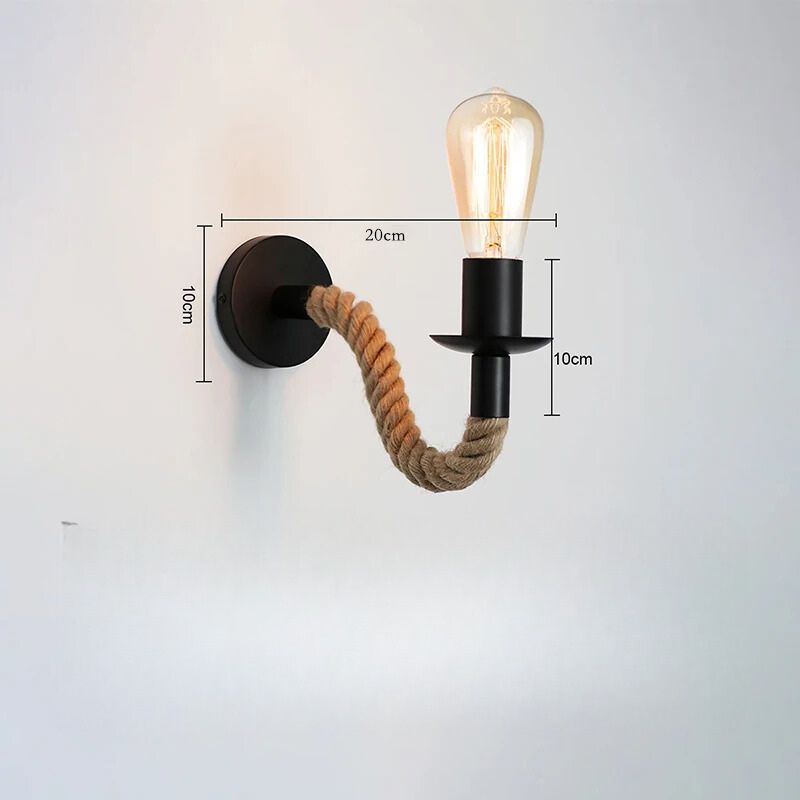 Retro Wandlamp Houten Armatuur met Touw E27 Dimbaar