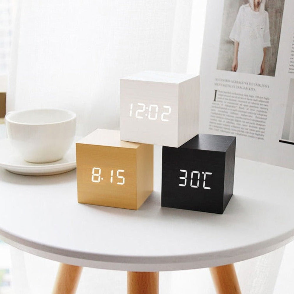 Digitale Wekker LED Houten Klok met Temperatuurweergave