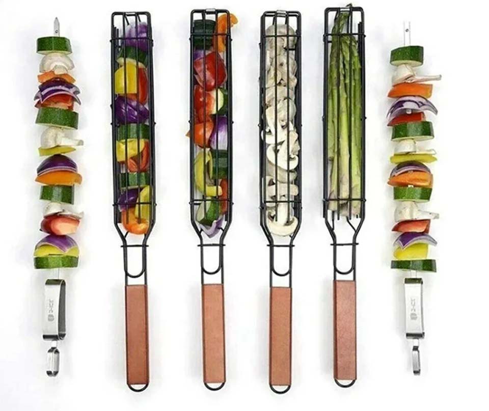 Draagbare BBQ Grillpan met Houten Handvat en Anti-kleeflaag