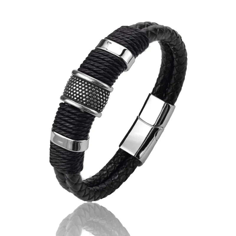 Lederen Herenarmband Bruin met RVS Details Stijlvol en Duurzaam