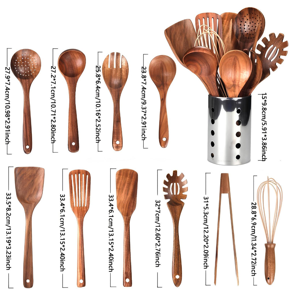 Houten Keukengerei Set met Houder Teakhout