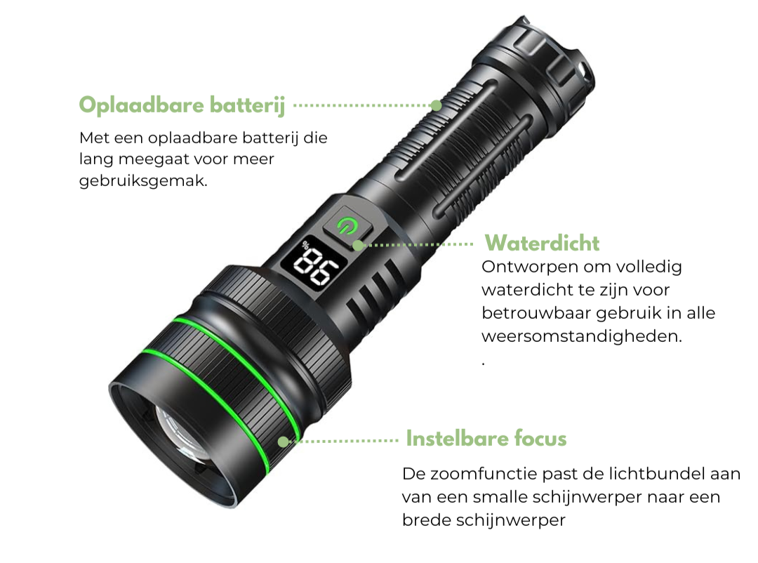 LumoForce – LED Zaklamp Zoombaar 3000m Aluminium – Extreem Helder Outdoor 5