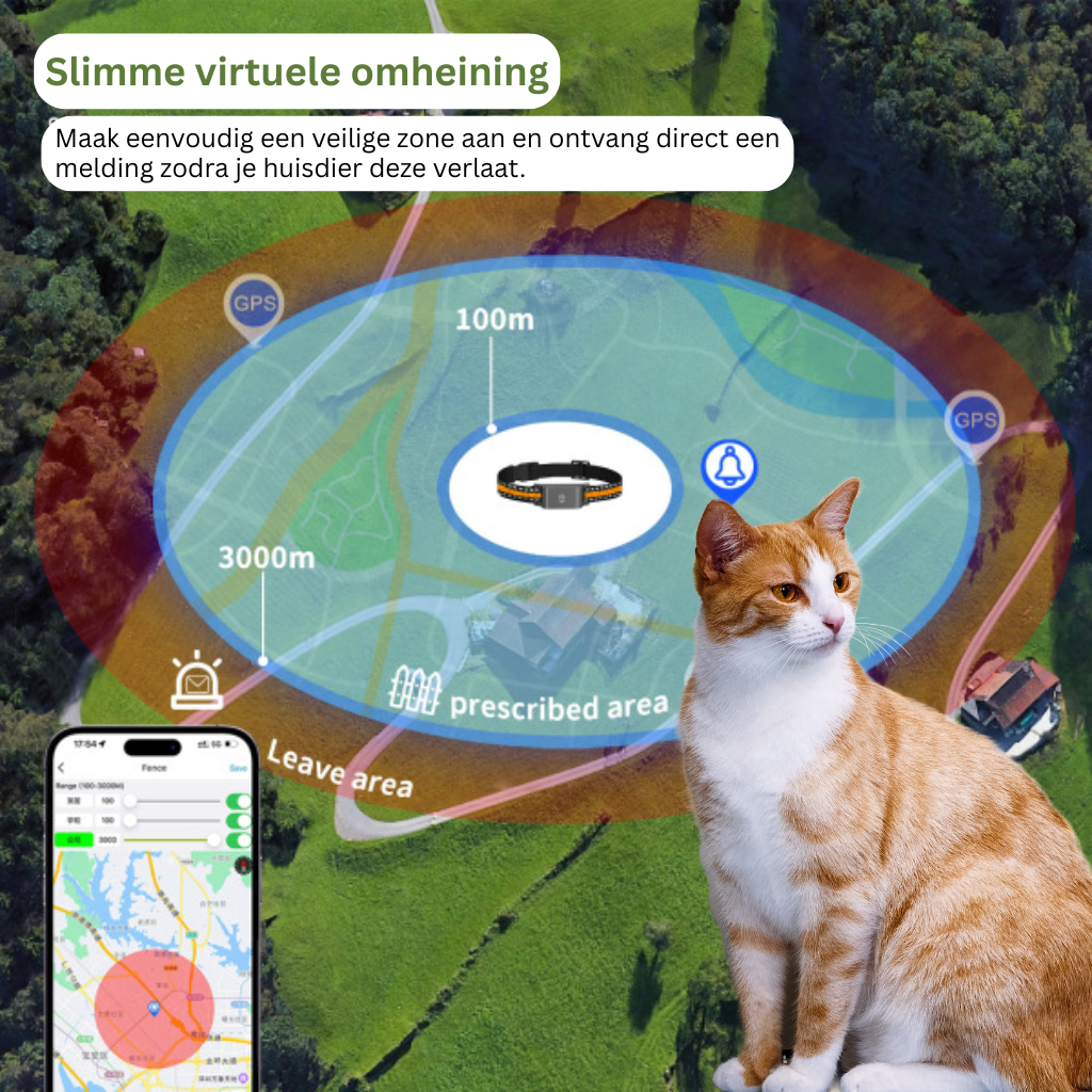 PawSecure™ – GPS Halsband Kat Zonder Abonnement, Nauwkeurige & Onbeperkte Tracking