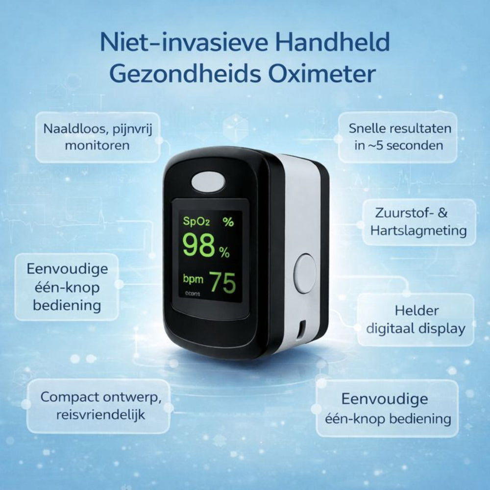 Digitaal Pulsoximeter voor Vinger met Zuurstof- en Hartslagmeting