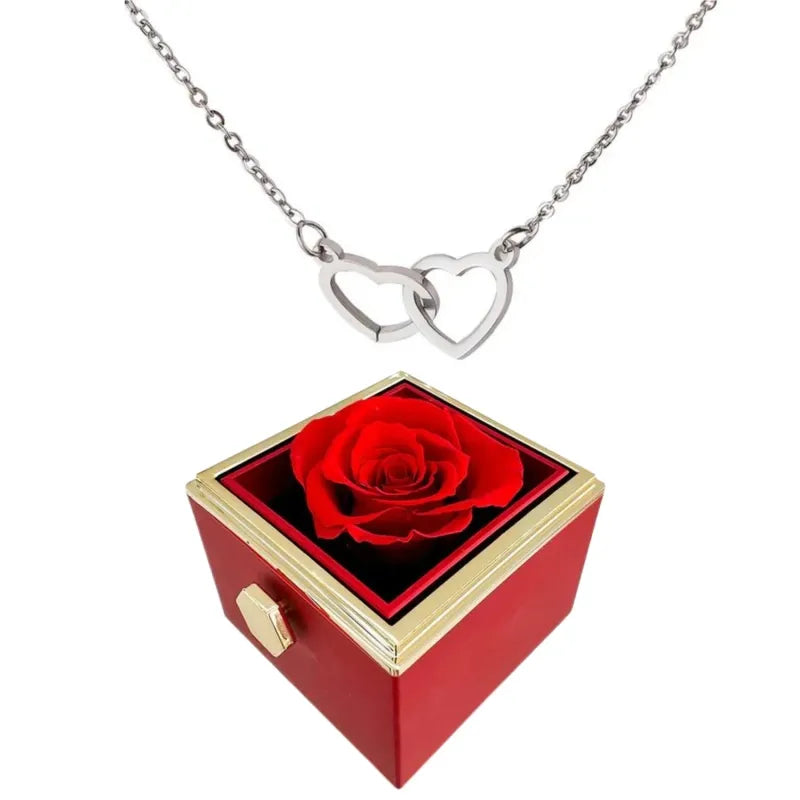 Hartvormige Hanger met Roterende Roos Cadeaubox