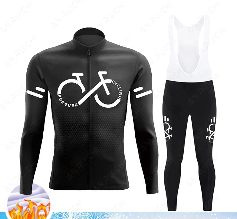 Wielrenset Heren Fleece Thermisch Winddicht met UV-Bescherming