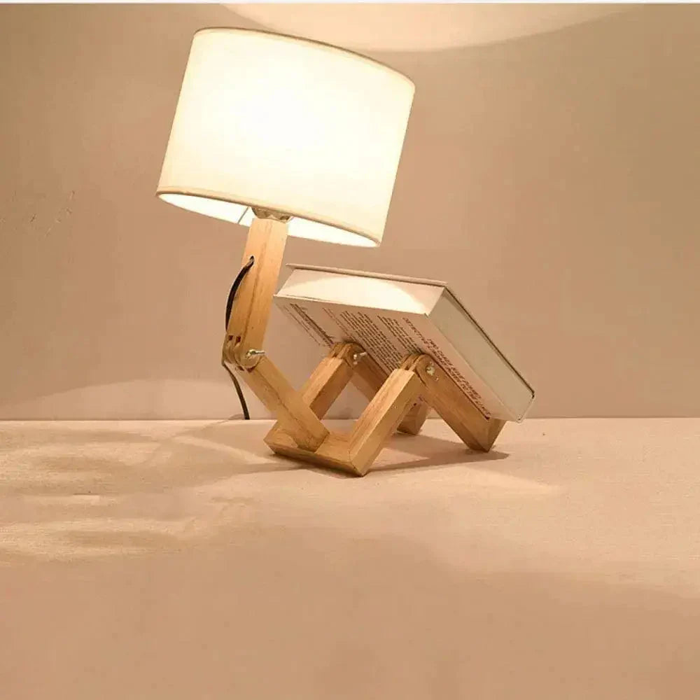Houten Bureaulamp met Robot Design LED Verlichting voor Thuis en Kantoor