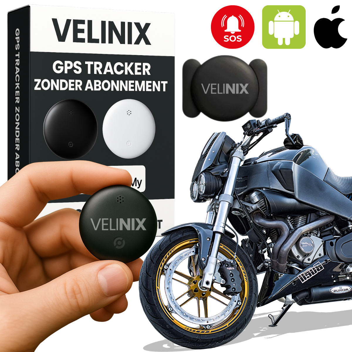 Velinix™ – GPS Tracker Fiets Zonder Abonnement, Compatibel met Android & iOS
