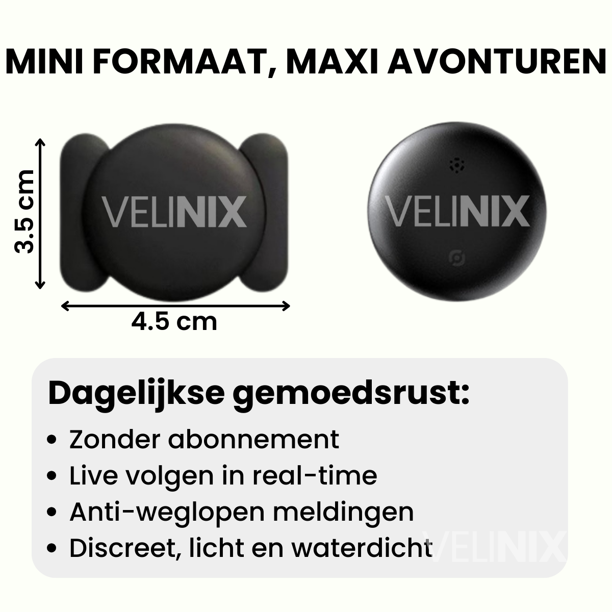 Velinix™ – GPS Tracker Personen Zonder Abonnement, Compatibel met Android & iOS