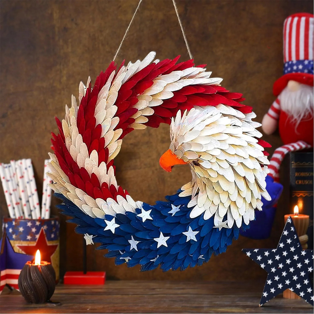 Houten Wanddecoratie Amerikaanse Vlag Krans Rustiek Design