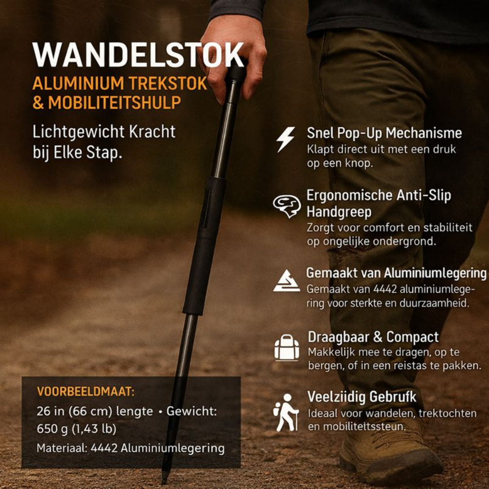 Wandelstok Lichtgewicht Aluminium Automatisch Uitklapbaar