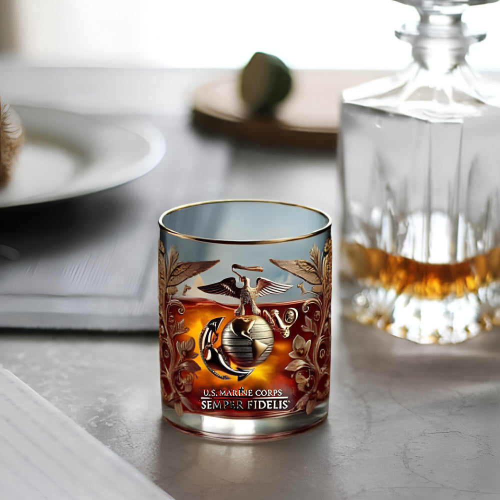 Whiskey Glas Gegraveerd Veteranen Goud Reliëf