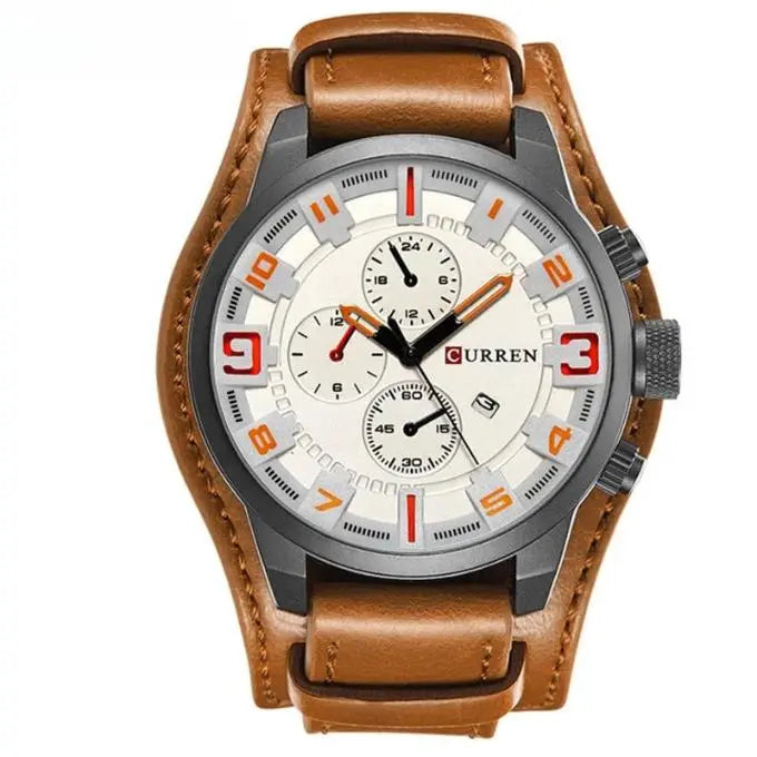 Herenchronograaf Quartz Horloge Leren Band met Stopwatch