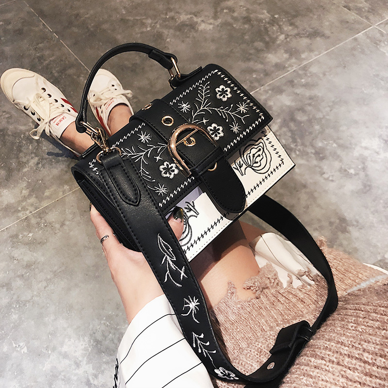 Crossbody Tas Bloemen Borduurwerk Leer Kleurrijk