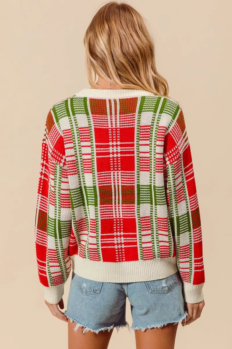 Kersttrui Rood Groen Geruit Ronde Hals Warm