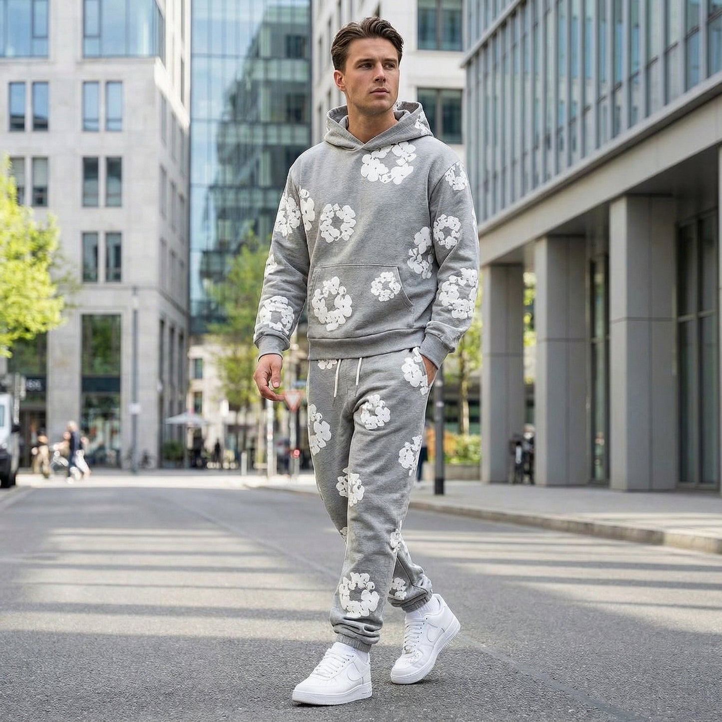 Heren Trainingspak Comfortabel Bloemenprint Sportoutfit