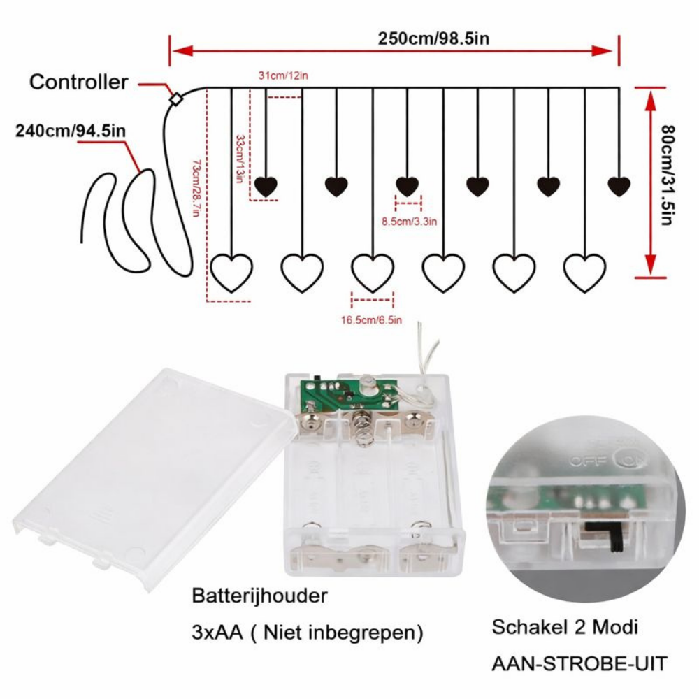 Hartvormig LED Lichtsnoer Warm Wit Sfeerverlichting Binnen