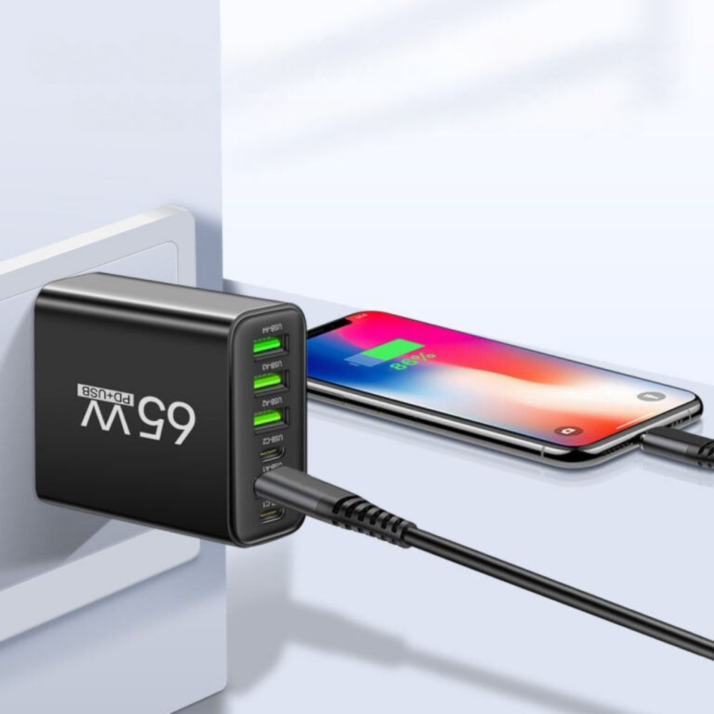 Snelle USB Oplader 6 Poorts 65W voor Thuis en Reizen