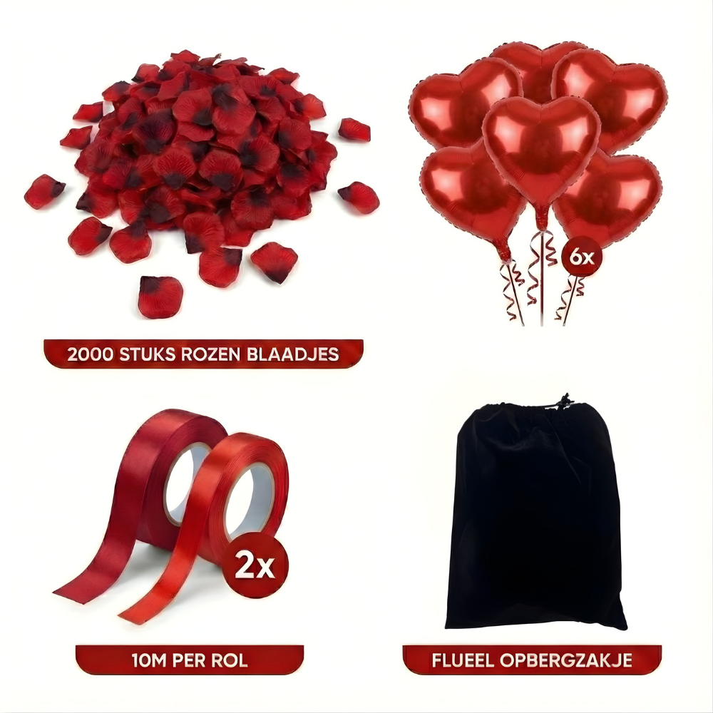 Valentijnsdag Decoratieset met Rozenblaadjes en Ballonnen