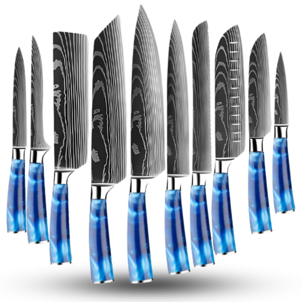 Japanse Keukenmessen Blauw Geslepen Damaststaal