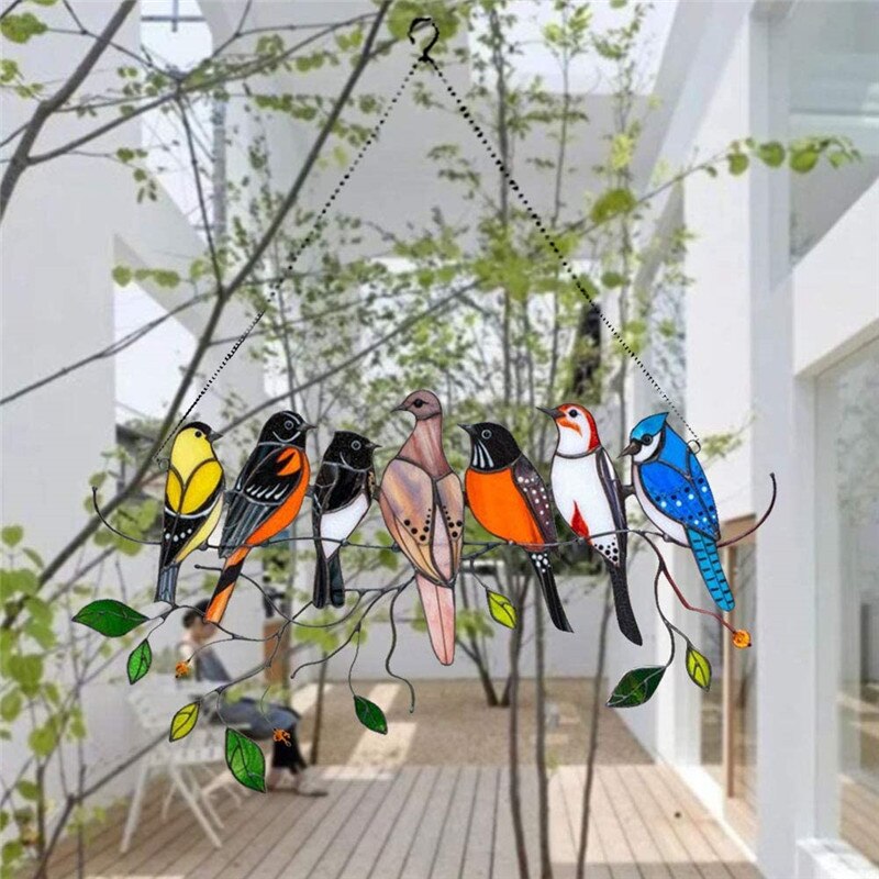 Kleurrijke Glas Vogel Suncatcher Gebrandschilderd