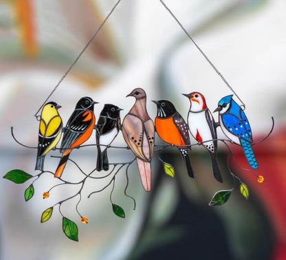 Kleurrijke Glas Vogel Suncatcher Gebrandschilderd