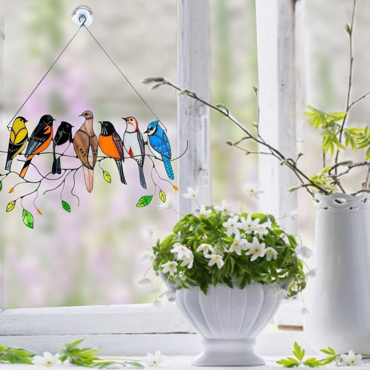 Kleurrijke Glas Vogel Suncatcher Gebrandschilderd