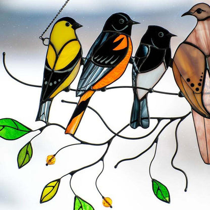 Kleurrijke Glas Vogel Suncatcher Gebrandschilderd