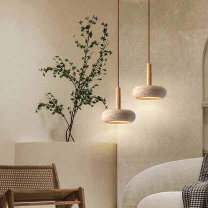 Ronde Hanglamp van Travertin met Zonnesteen Look