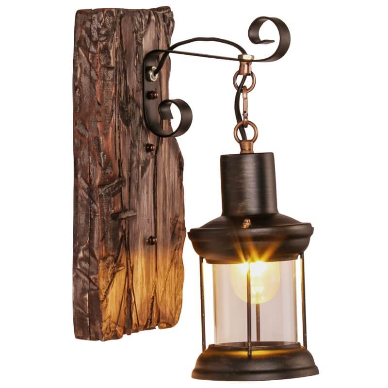 Industriële Wandlamp Glas en Houten Sokkel modern design - Velinix
