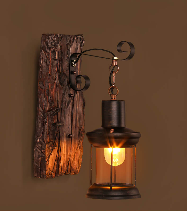 Industriële Wandlamp Glas en Houten Sokkel modern design