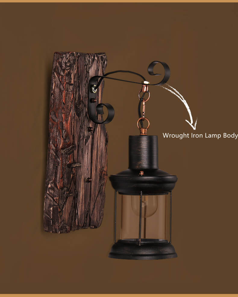 Industriële Wandlamp Glas en Houten Sokkel modern design