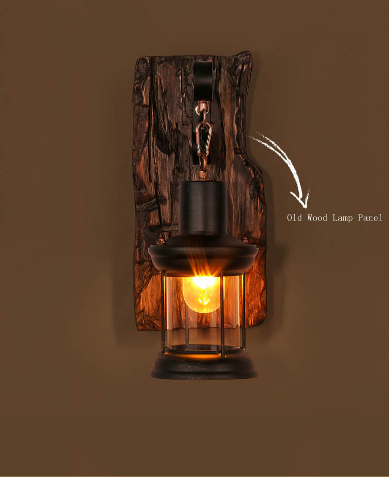 Industriële Wandlamp Glas en Houten Sokkel modern design