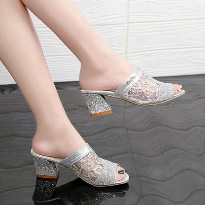 Hakken Sandalen Glitter Zomerse Stijlvolle Dameschoenen