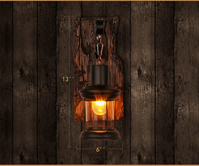 Industriële Wandlamp Glas en Houten Sokkel modern design